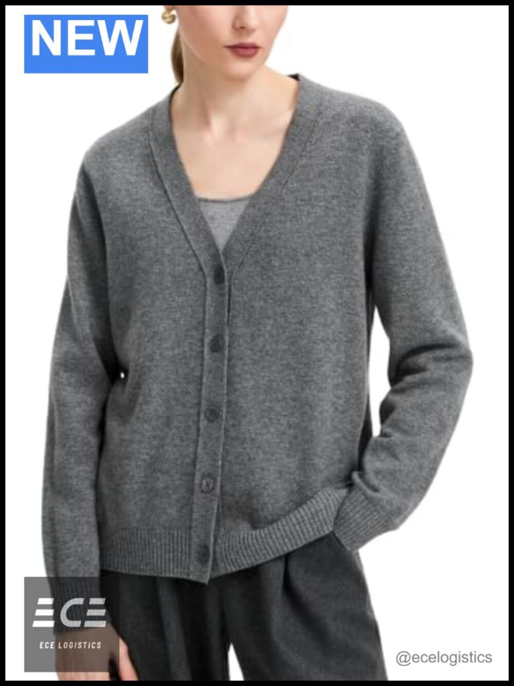 Merino Wool Cardigan V-Neck Shell Button Sweater